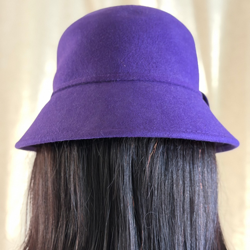 Purple 100% Wool Cloche Hat Large Side Flower Accent Flapper Gatsby 1920s Style - Picture 4 of 7